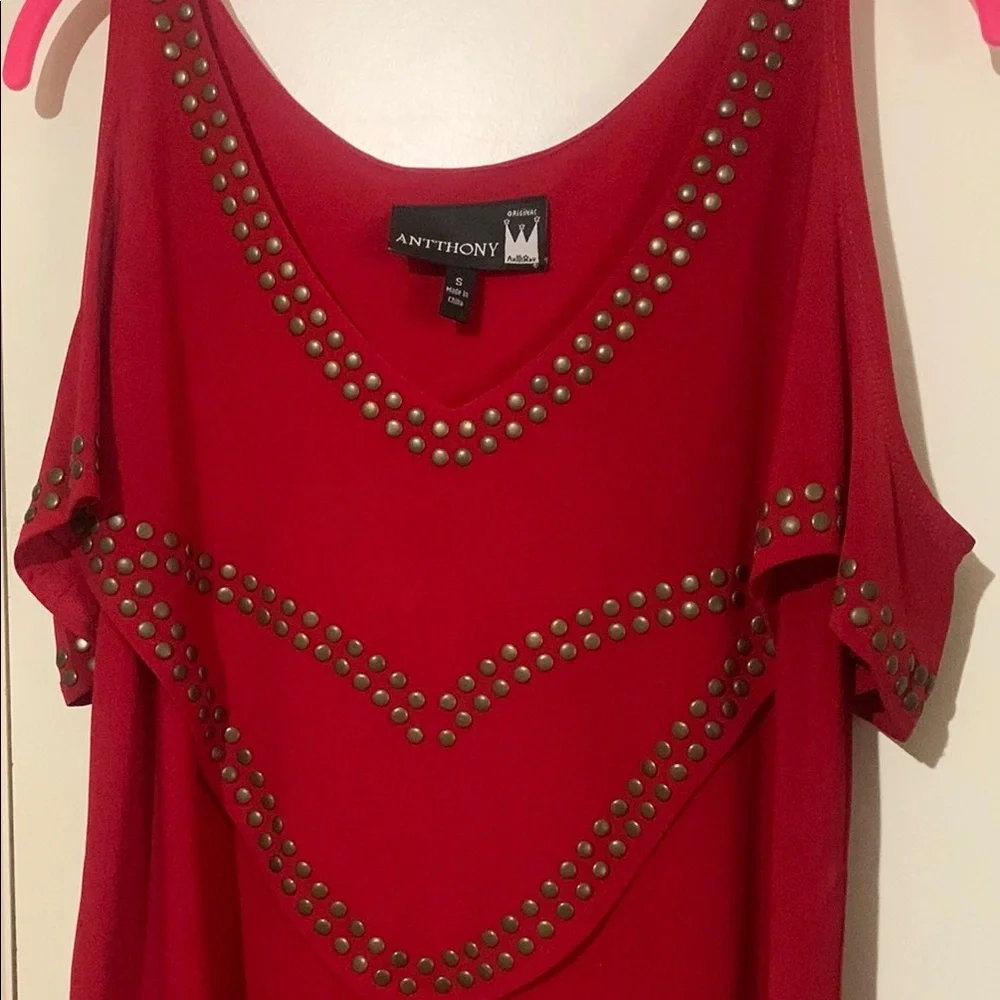 Antthony Red Cold Shoulder Top (S) - Picture 3 of 10